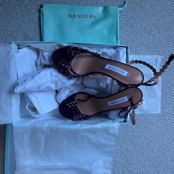 Aquazzura Tequila 85 crystal-embellished suede sandals in Blackberry Size 38/8 - Picture 6 of 8